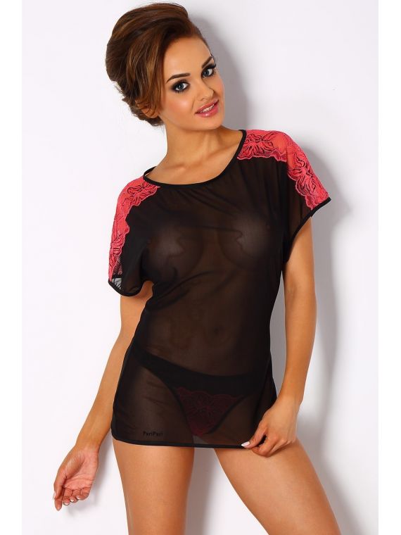 Koszulka nocna LA FURIA Coral/BlackPariPari Lingerie