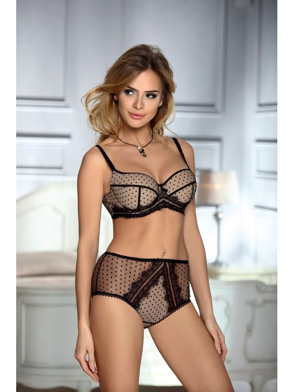 Biustonosz Usztywniany Model Judyta full cup Beige/Black